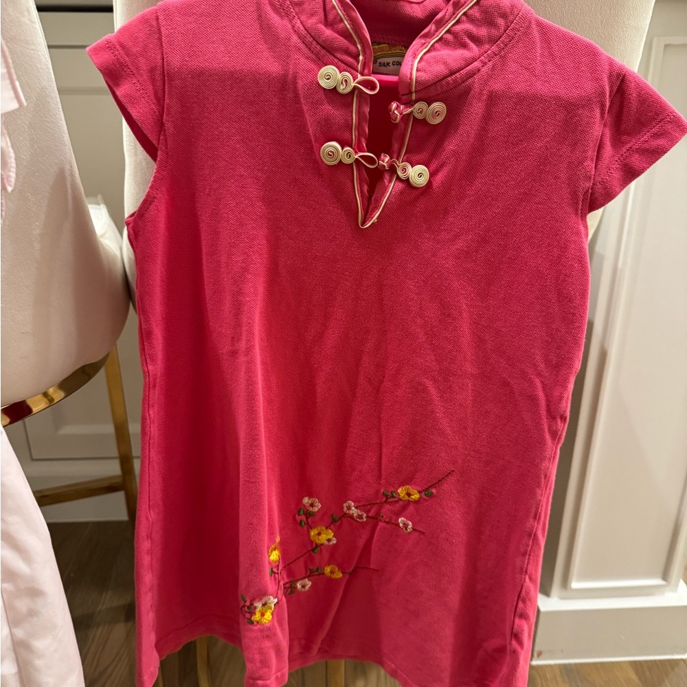 Chinese Pink Embroidered Dress with Floral Design